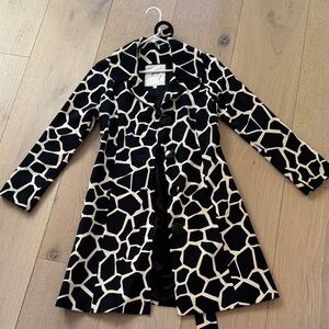 Milly of New York Black & Cream Belted Patterned Pea Coat